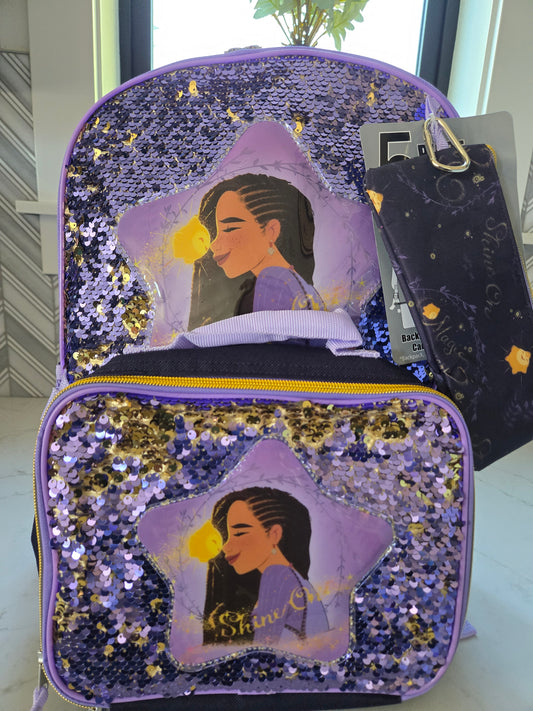 Disney Wish Sequin 5-Piece Set Backpack - Asha and Star