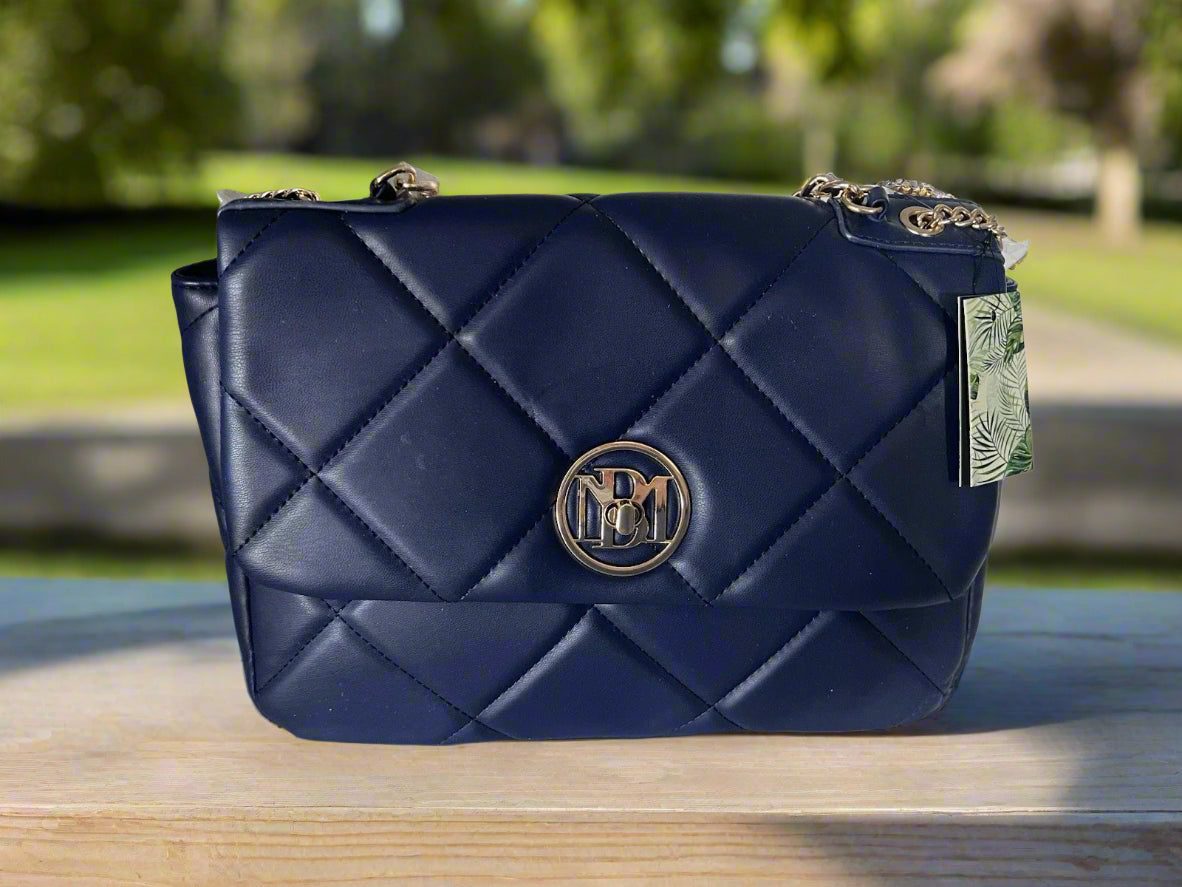 Badgely Mishcka Diamond Quilted Crossbody Luxury Handbag - Navy