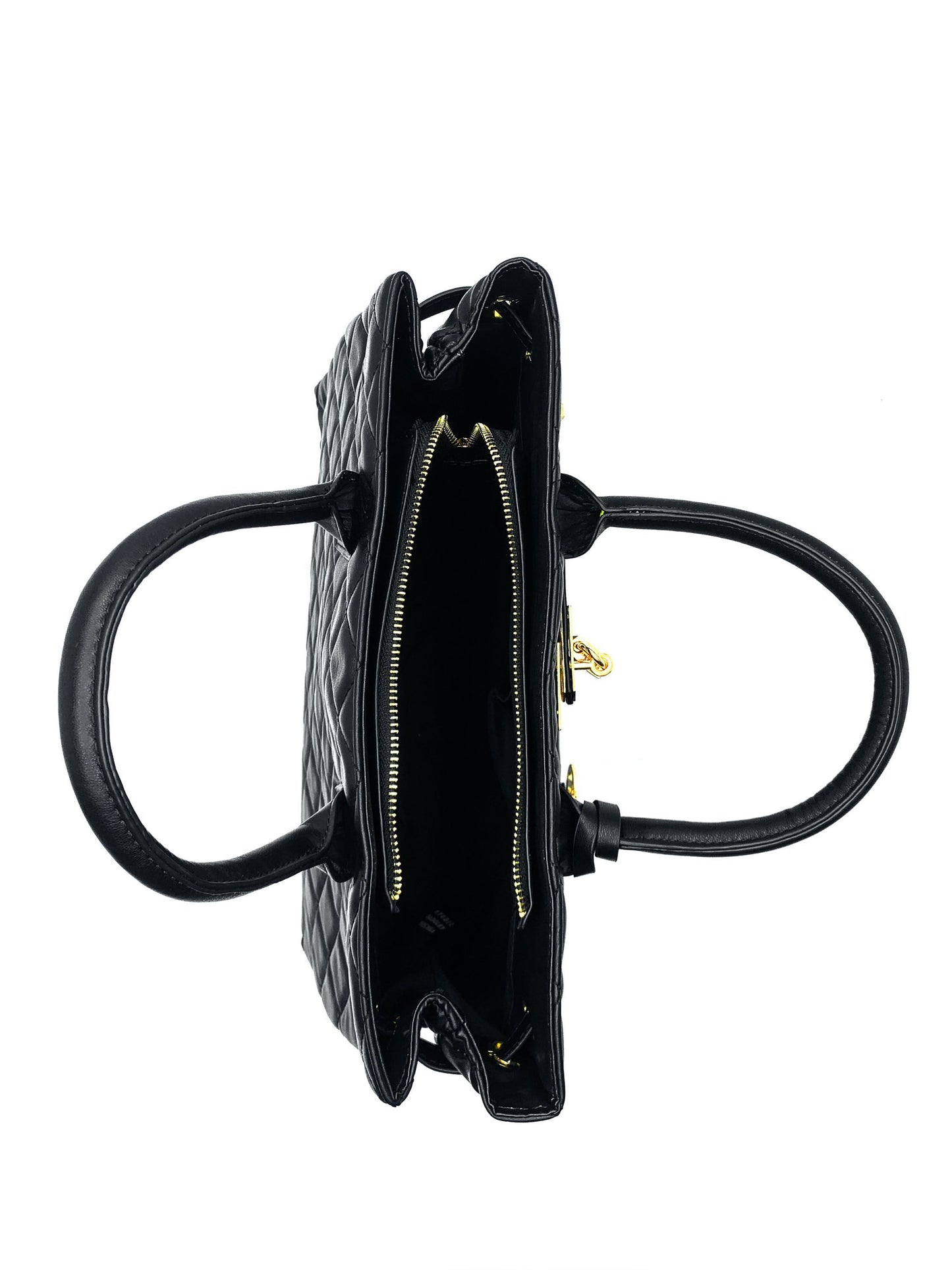 Badgley Mischka Black Middle Diamond Quilted Tote with Front Lock