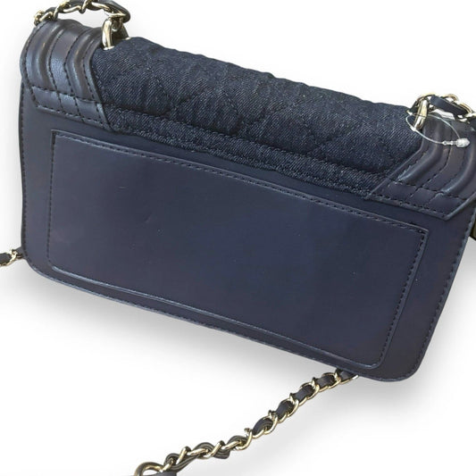 Badgely Mishcka Diamond Denim Quilted Crossbody Bag With White Pearls - Medium