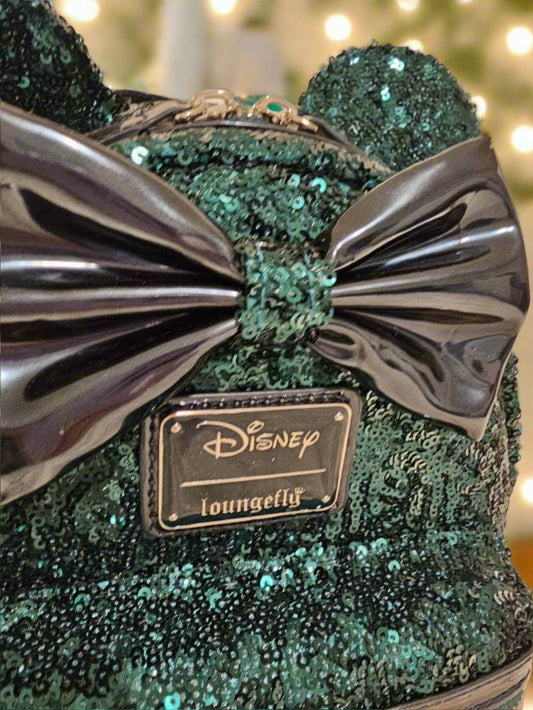 RARE Disney United Kingdom Minnie Mouse Sequin Mini Backpack - Emerald Green