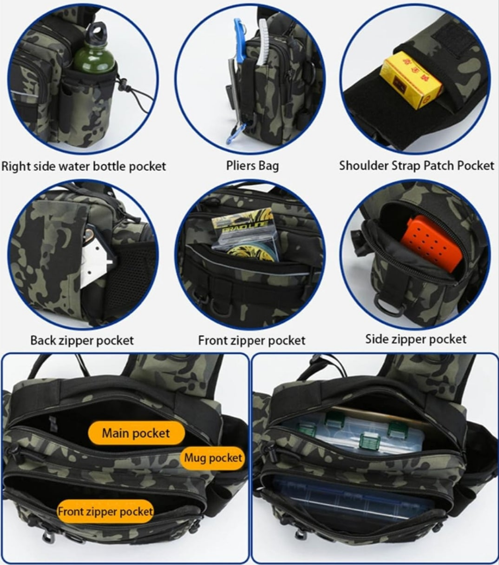 Fly Fishing Waist Tackle Bag, Fishing Tackle Fanny Pack for Men, Satchel Bag with Rod Holder