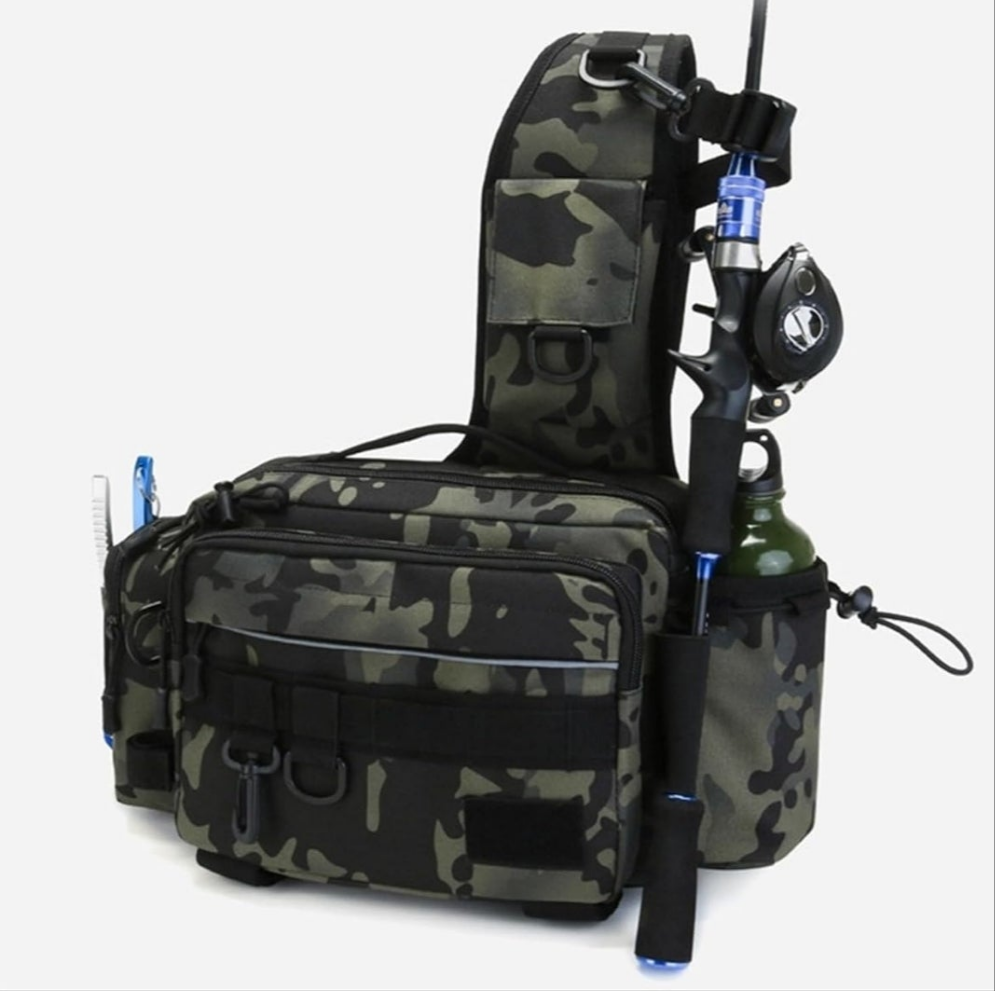 Fly Fishing Waist Tackle Bag, Fishing Tackle Fanny Pack for Men, Satchel Bag with Rod Holder
