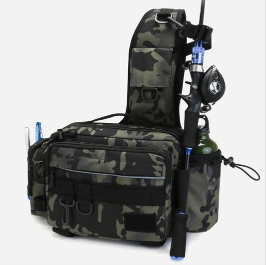 Fly Fishing Waist Tackle Bag, Fishing Tackle Fanny Pack for Men, Satchel Bag with Rod Holder