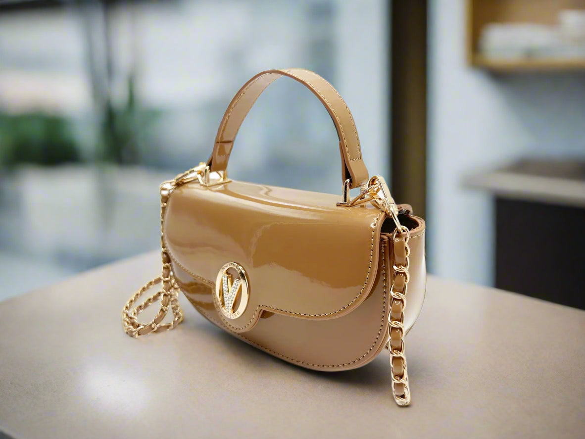 Valentino Orlandi Taupe Patent Leather Crossbody