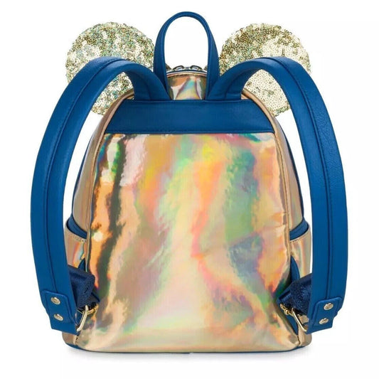 Disney Parks Exclusive Gold and Blue Oil Slick Minnie Mouse EARidescent Iridescent Mini Backpack
