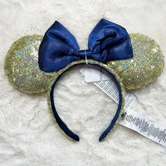 Disney Parks Minnie Mouse 50th Anniversary Gold and Blue Sequin Ears