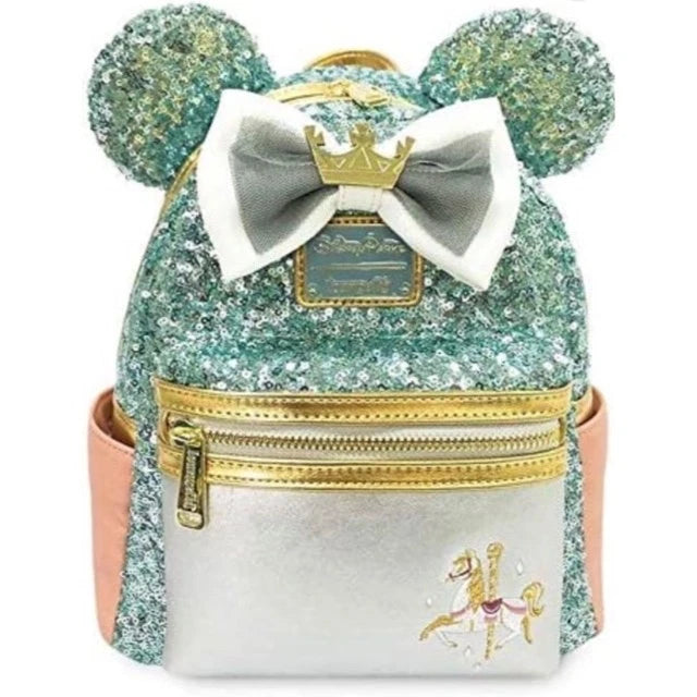 Disney Parks MMA Minnie Mouse Main Attraction King Carousel Sequin 50th Anniversary Limited Edition Mini Backpack