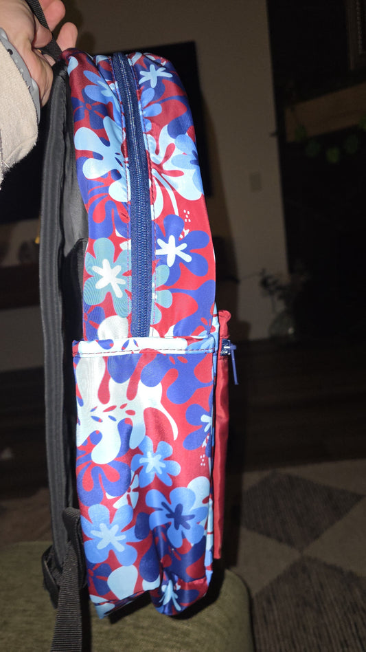 Disney Stitch Nylon Burgundy and Navy School Backpack