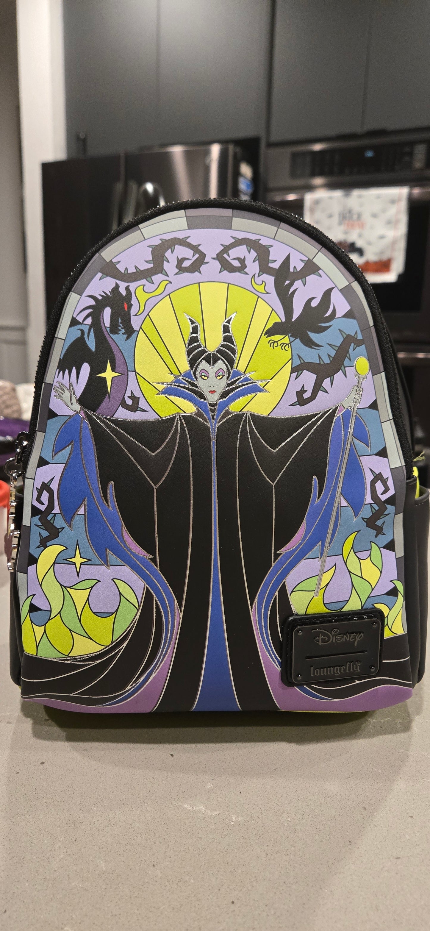 Disney Sleeping Beauty Villain Maleficent Stained Glass Mink Mini Backpack