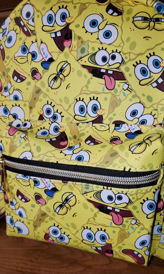 Nickelodeon SpongeBob Square Pants AOP Mini Backpack with Matching Coin Purse and Keychain Bag Clip