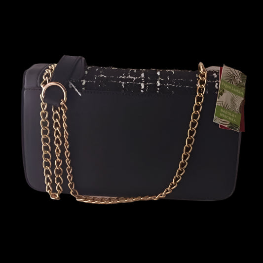 Badgley Mischka Black Big Crossbody with Frame and Wool on the Cover - Tweed