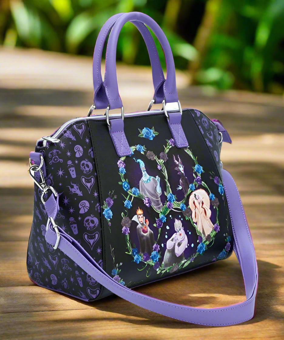 Disney Villains Floral Group Icons Satchel Purple Crossbody