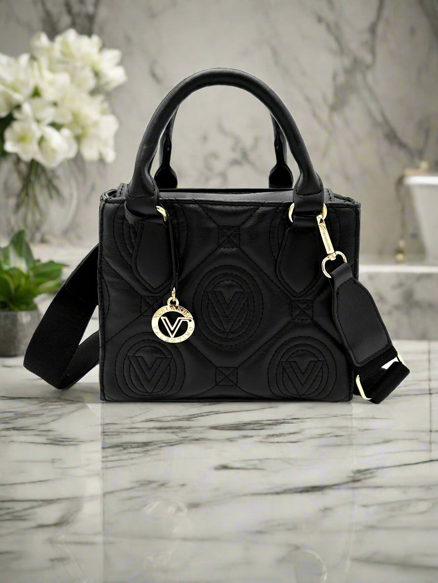 Valentino Orlandi Black Tote with Big Logo Eyelet