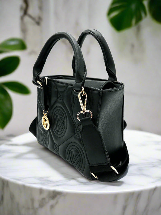 Valentino Orlandi Black Tote with Big Logo Eyelet