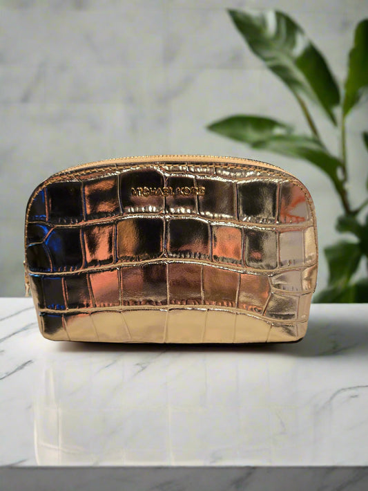 Michael Kors Pale Gold Embossed Leather Small Travel Bag
