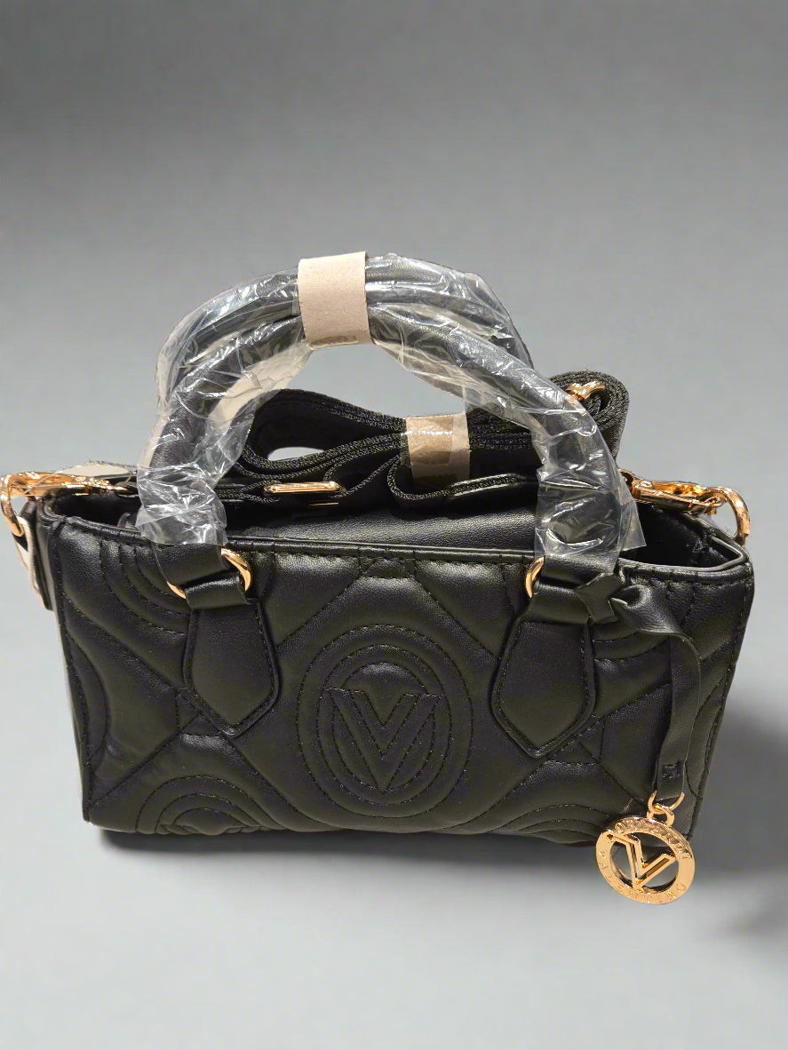 Valentino Orlandi Italian Leather Small Quilted Luxury Handbag - Black