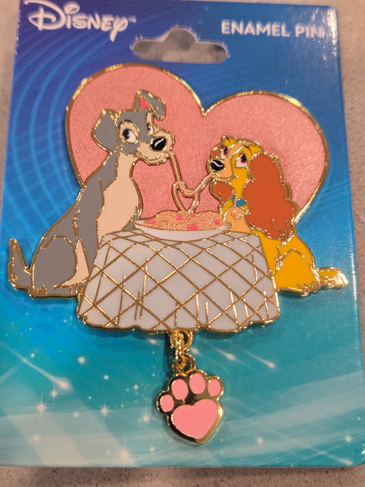 Disney Lady and the Tramp Heart Dangle Enamel Pin
