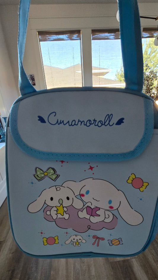 Cartoon character bag with 'Cruzanroll' branding on a wooden floor.