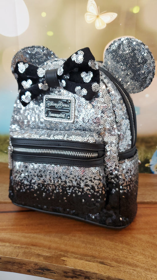Disney Parks 2026 New Year's Black and Silver Ombre Sequin Mini Backpack