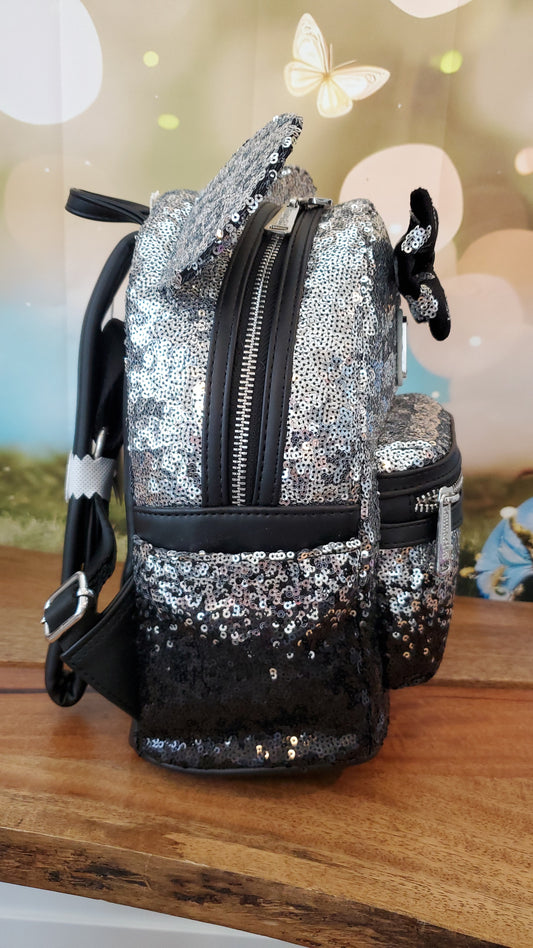 Disney Parks 2026 New Year's Black and Silver Ombre Sequin Mini Backpack