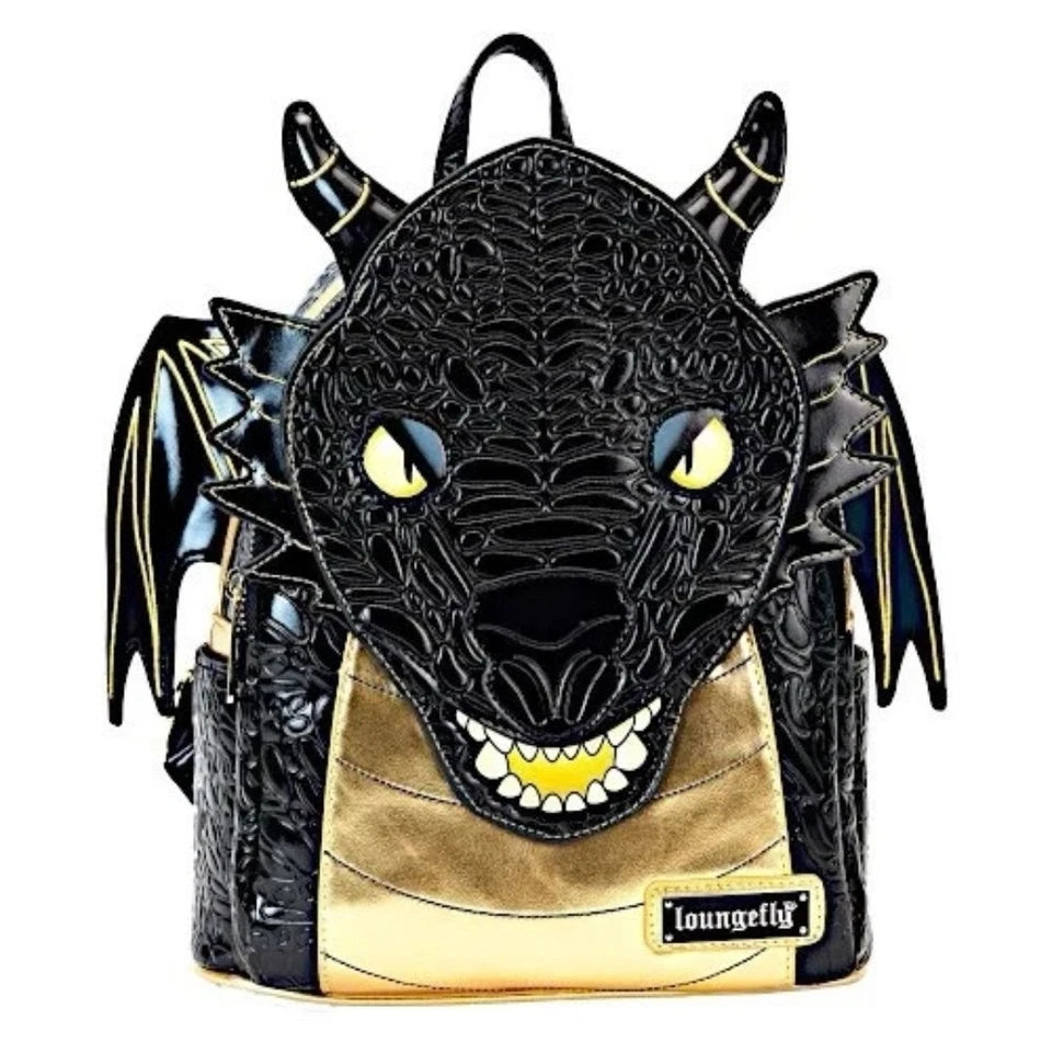 Loungefly Fantasy Books Gold & Black Fourth Wing Inspired Empyrean Dragon Mini Backpack
