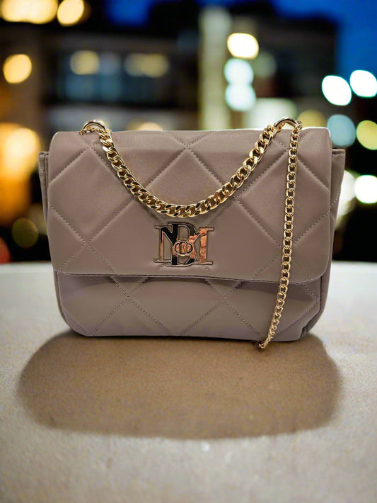 Badgely Mishcka Diamond Quilted Crossbody Luxury Handbag - Taupe