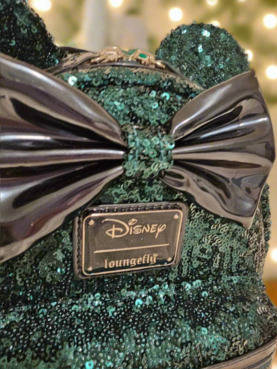 RARE Disney United Kingdom Minnie Mouse Sequin Mini Backpack - Emerald Green