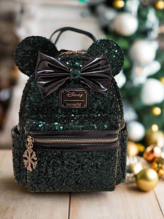 RARE Disney United Kingdom Minnie Mouse Sequin Mini Backpack - Emerald Green