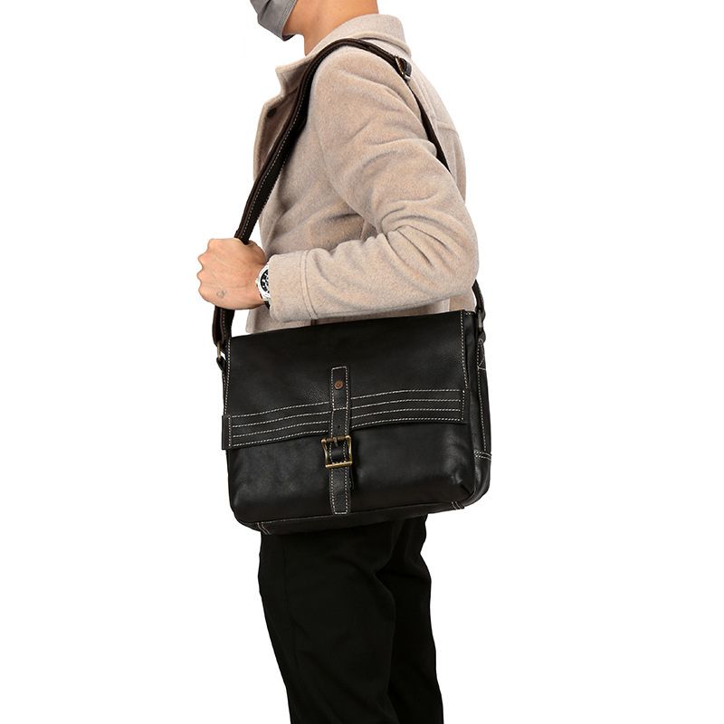 Small Black Leather Messenger Bag