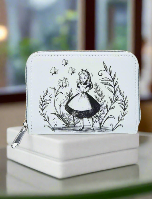 Disney Alice in Wonderland Black and White Medium Zip Wallet