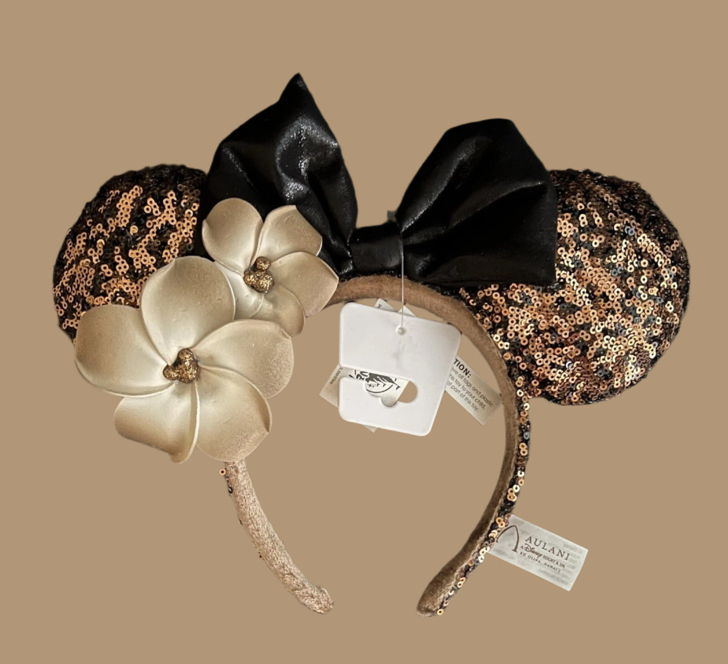 Disney Brown Minnie Plumeria Aulani Hawaii Mickey Mouse Sequins Ears