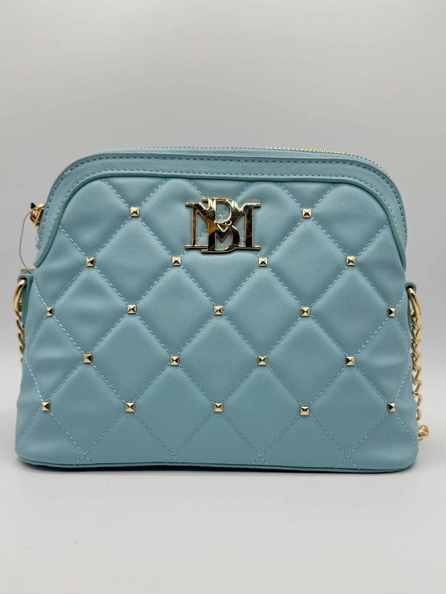 Badgely Mishcka Light Blue Crossbody Dome with Quilting and Studs