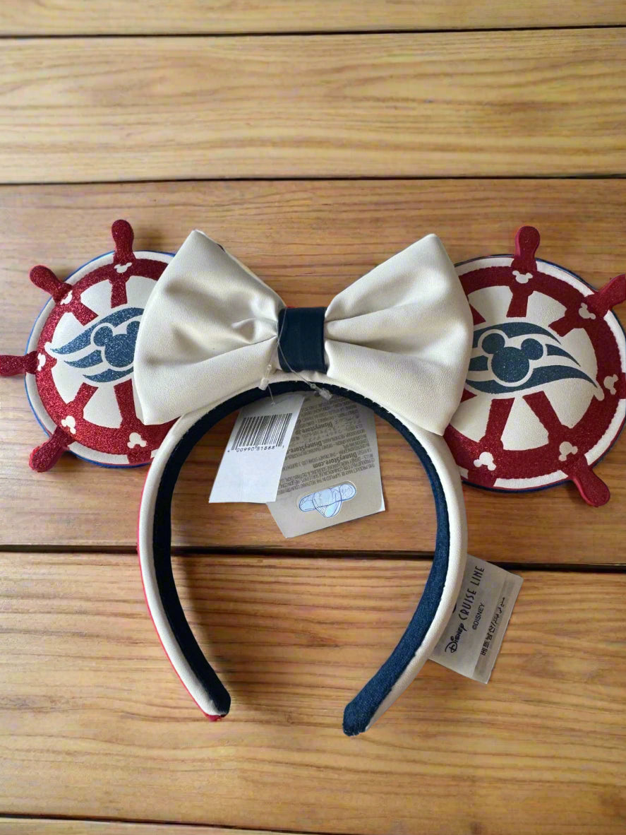 Disney Cruise Line DCL Ship Wheel Minnie Ears Headband - Red White and Blue