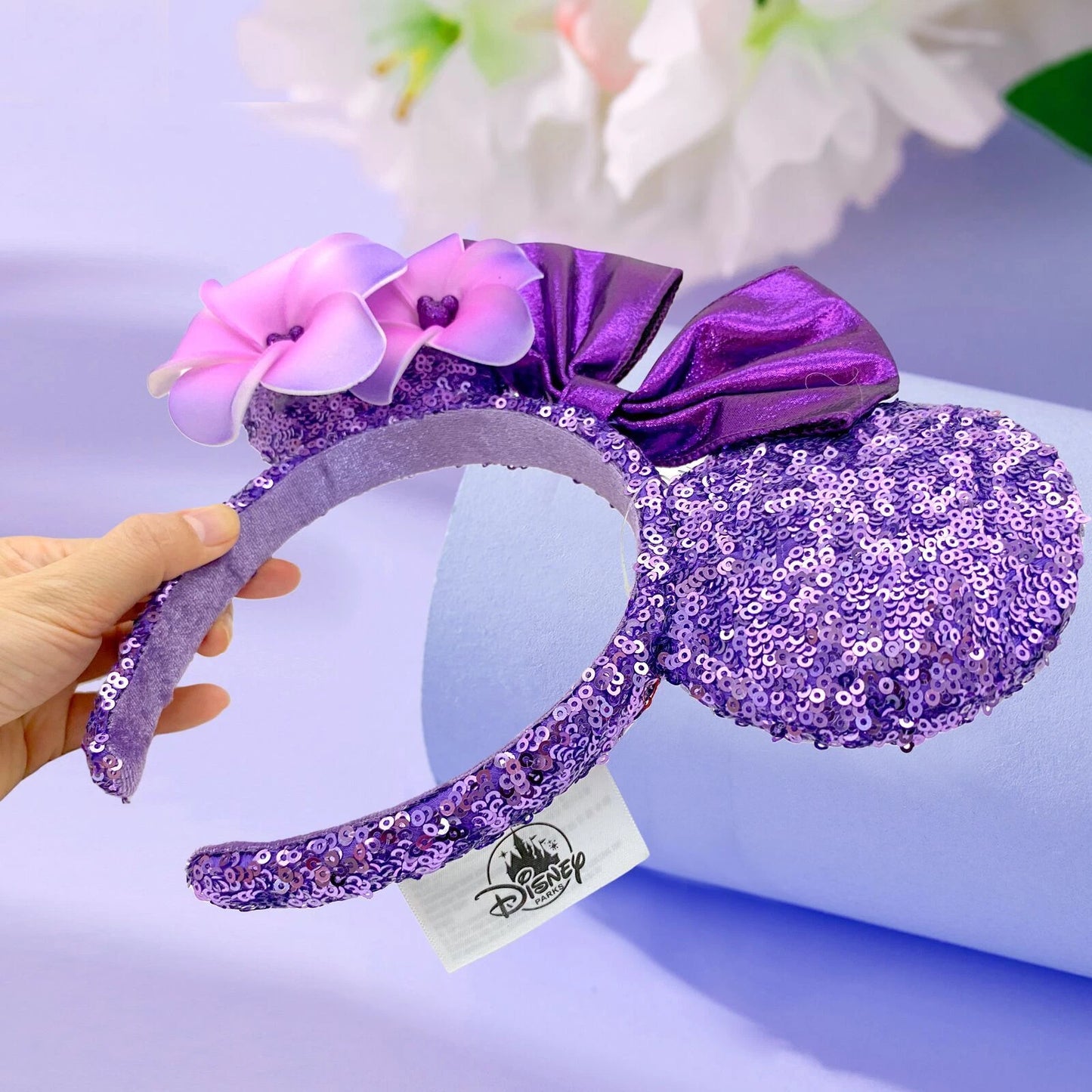 Disney Purple Minnie Plumeria Aulani Hawaii Mickey Mouse Sequins Ears