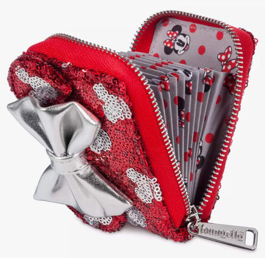 Disney Parks Red and Silver Sequin Minnie Mouse Accordion Wallet