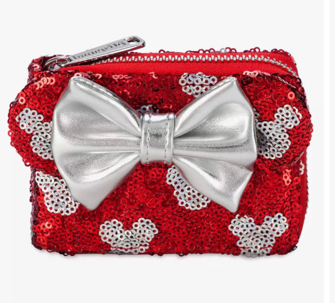 Disney Parks Red and Silver Sequin Minnie Mouse Accordion Wallet