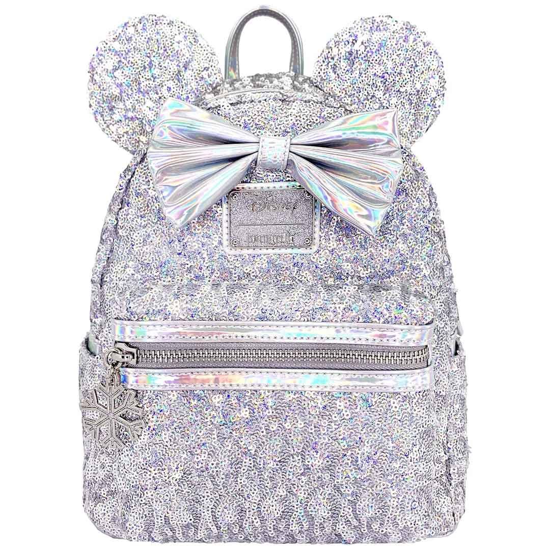 Disney Minnie Mouse Platinum Silver LASR Exclusive Sequin Mini Backpack