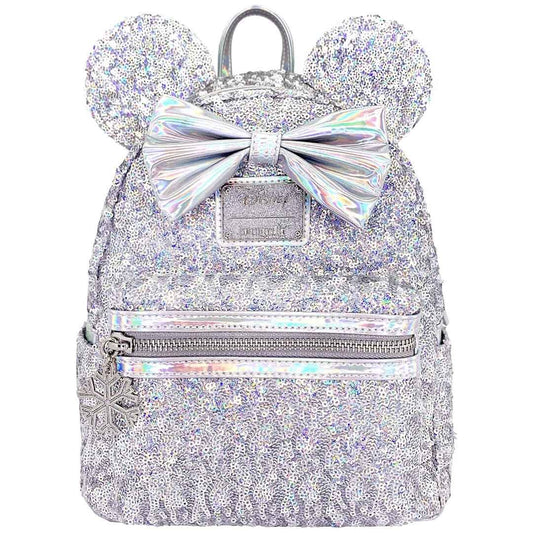 Disney Minnie Mouse Platinum Silver LASR Exclusive Sequin Mini Backpack