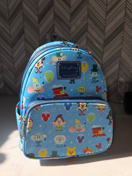 BP: Loungefly Disney Parks Chibi Character and Balloon AOP Mini Backpack