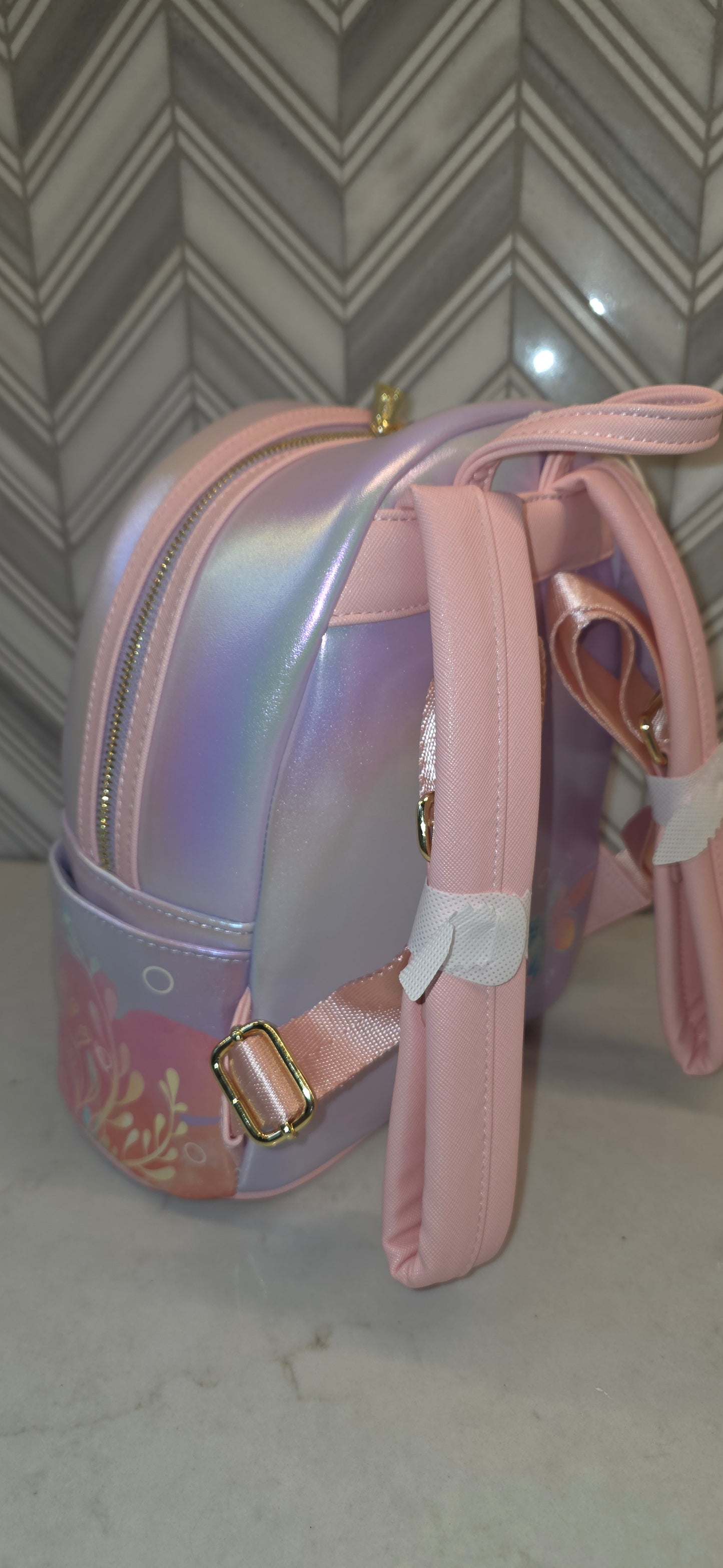 BUNDLE: Loungefly Disney The Little Mermaid Ariel Soft Floral Iridescent Mini Backpack and Matching Wallet