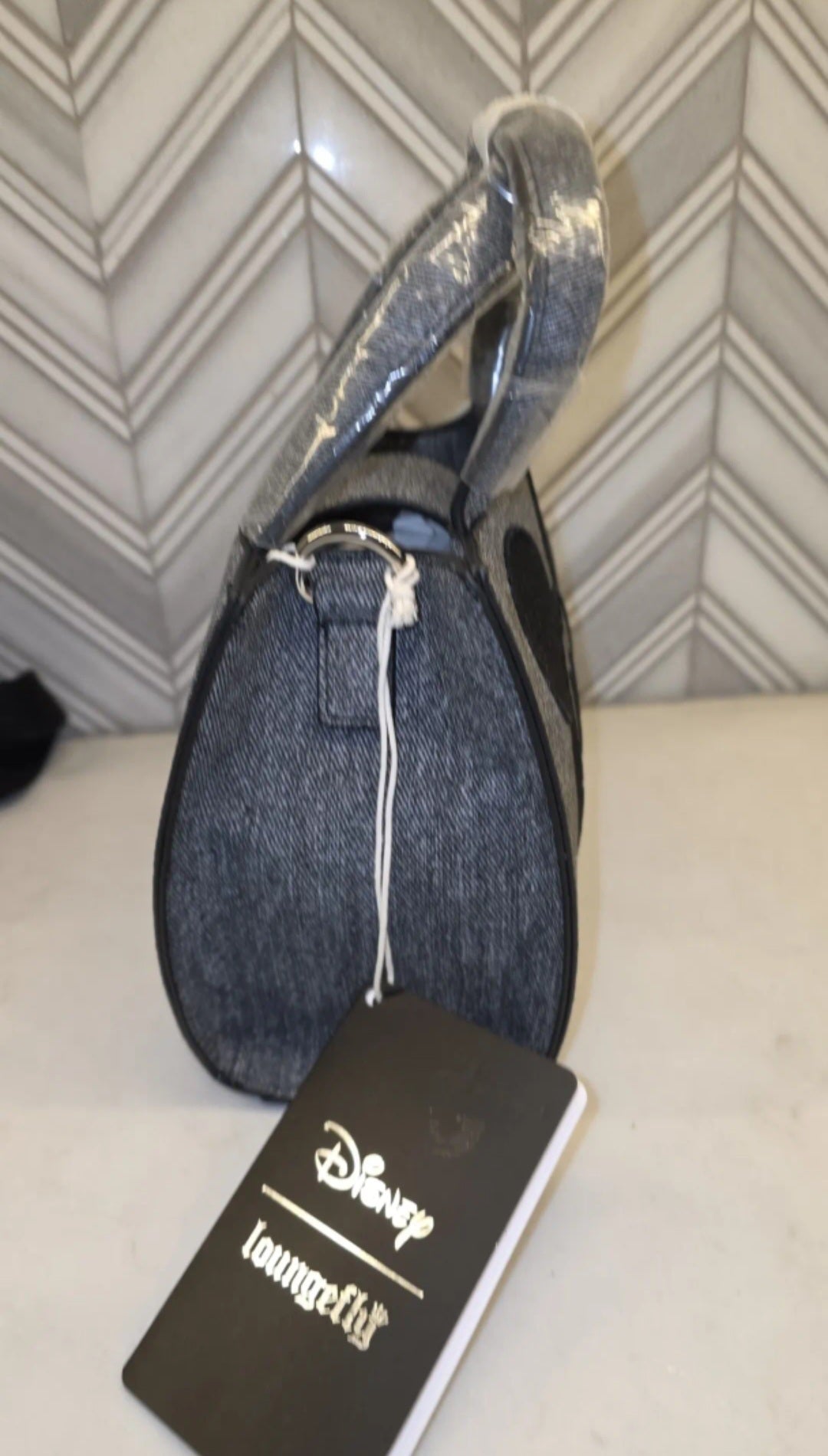 Disney Mickey Mouse Black Denim Purse and Primark Minnie Mouse Canvas Crossbody with Bag Clip Keychains Bundle