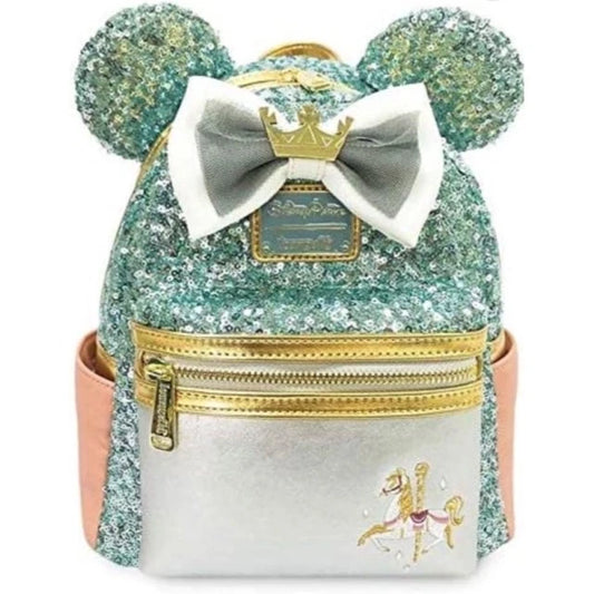 Disney Parks MMA Minnie Mouse Main Attraction King Carousel Sequin 50th Anniversary Limited Edition Mini Backpack