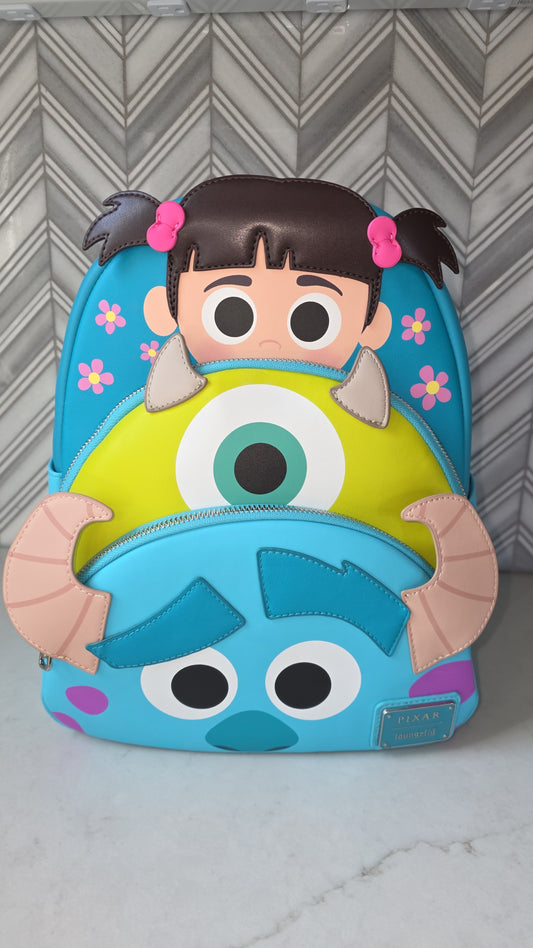 Disney Pixar Monster's Inc Retired Multi-Character Triple Pocket Mini Backpack