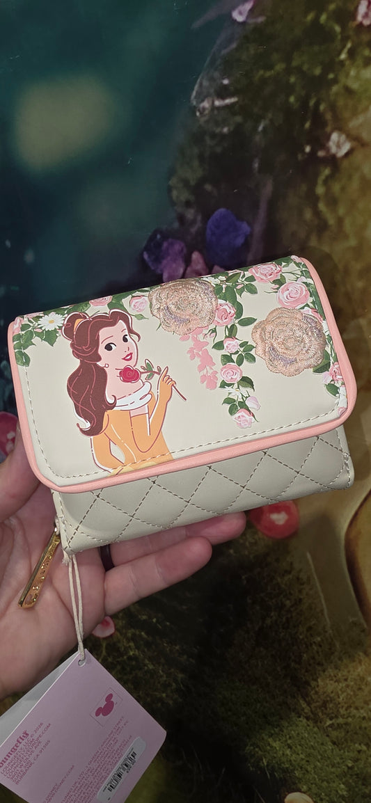 BUNDLE: Loungefly Disney Beauty and the Beast Belle Tea Time Roses Mini Backpack and Matching Indexer Wallet