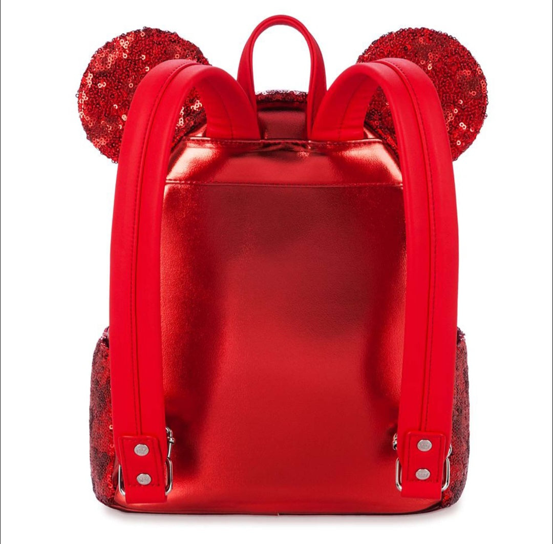 Disney Parks Minnie Mouse Red Hidden Mickeys Sequin Mini Backpack with Matching Ears Headband