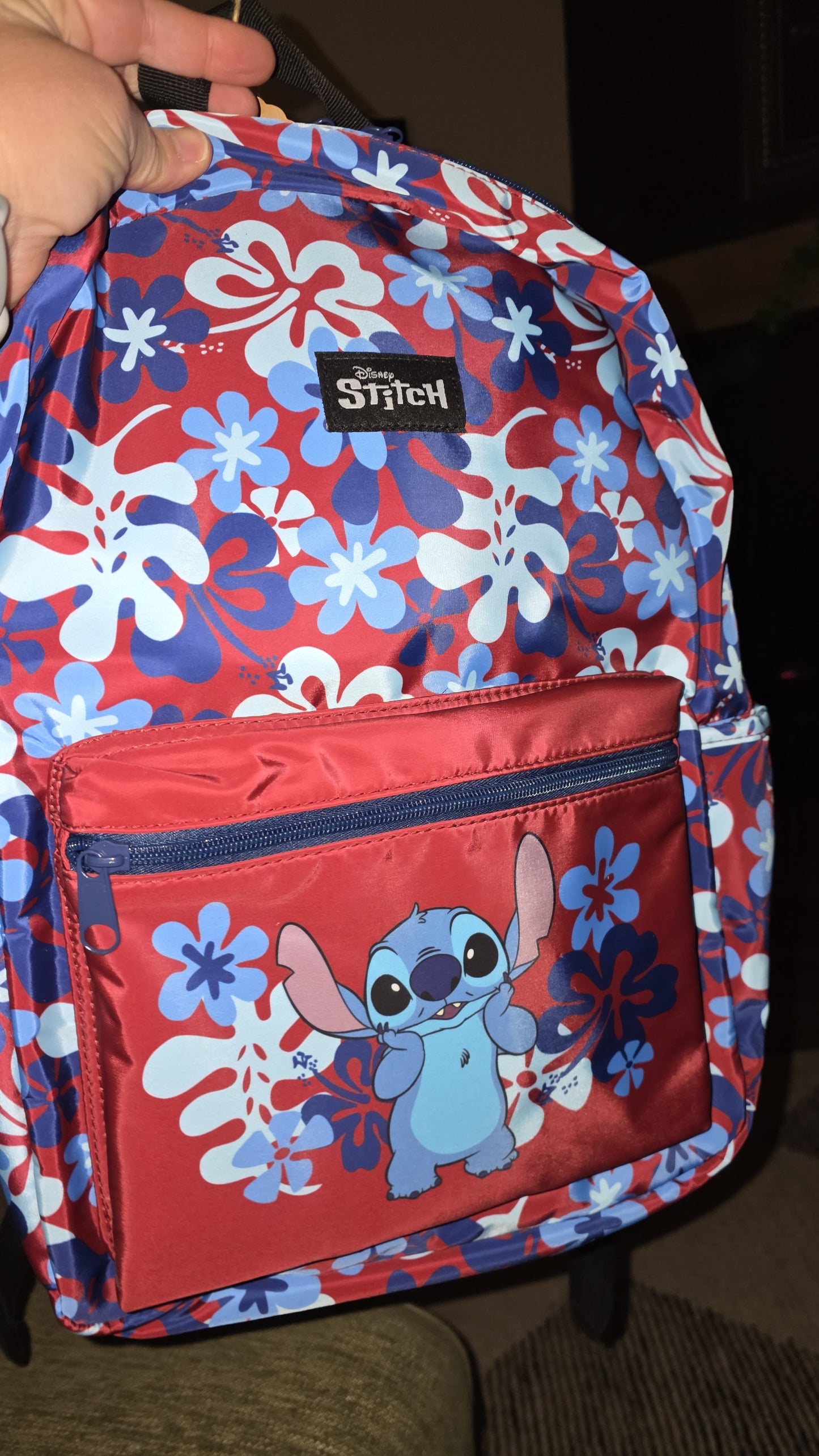 Disney Stitch Nylon Burgundy and Navy School Backpack