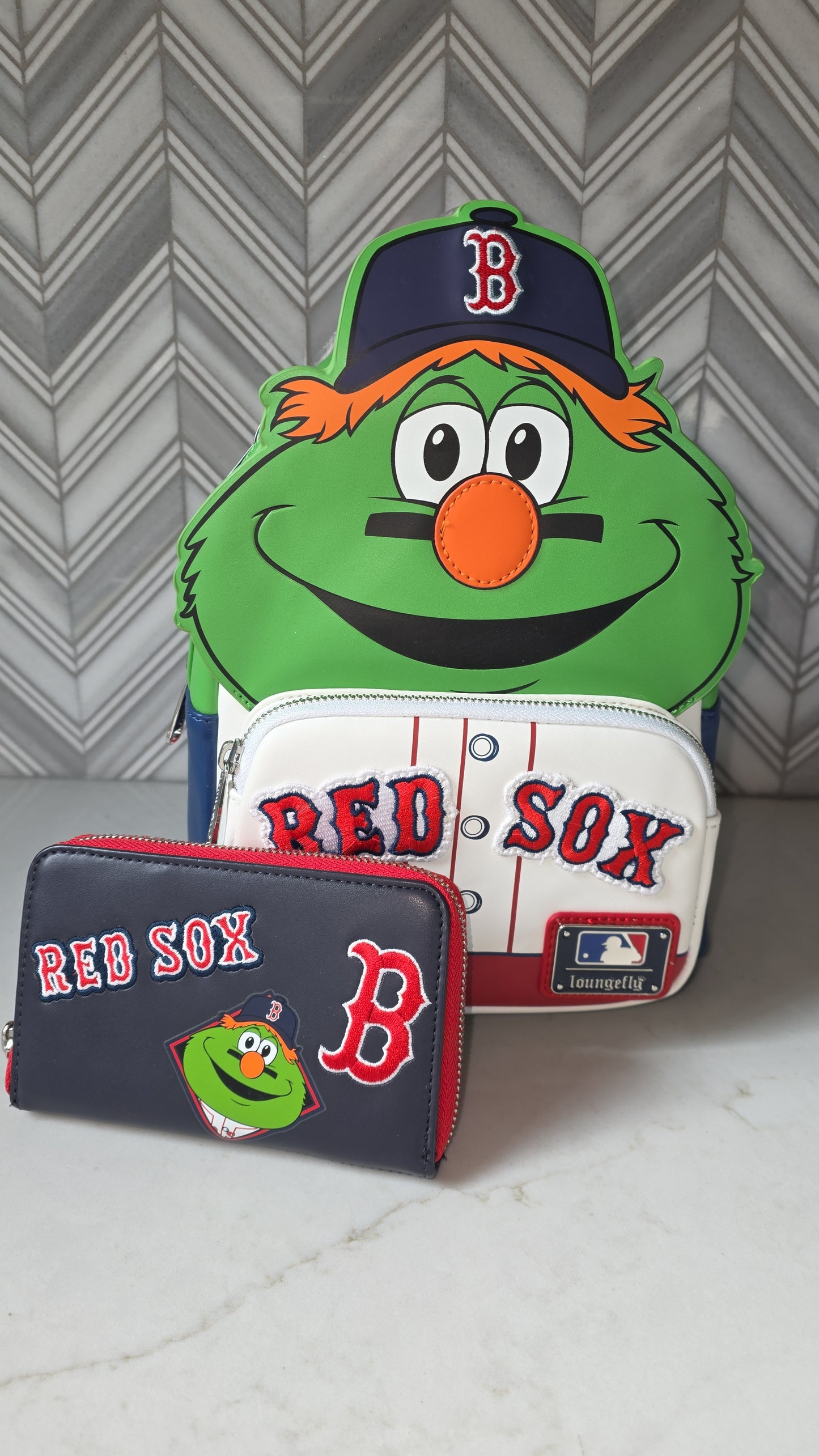 MLB Boston Red Sox Green Monster Mascot Patch Baseball Mini Backpack with Matching Wallet