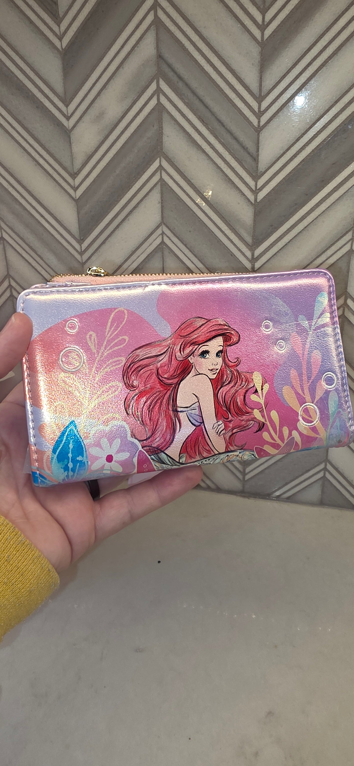 BUNDLE: Loungefly Disney The Little Mermaid Ariel Soft Floral Iridescent Mini Backpack and Matching Wallet