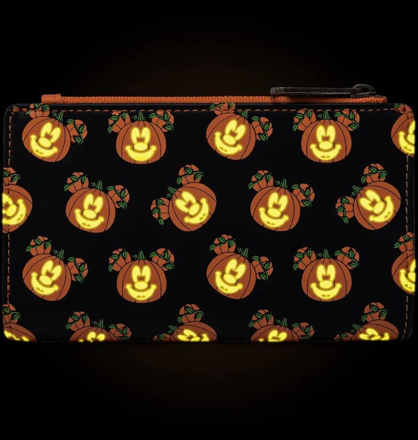 Disney Mick-O-Lantern GITD Glow in the Dark Pumpkin Flap Wallet